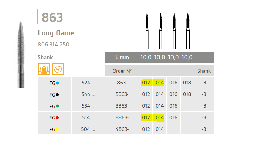 diamond bur long flame
