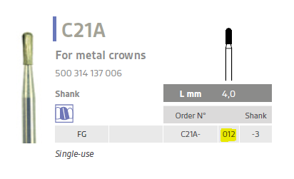 C21A carbide bur dumont metal crown removal