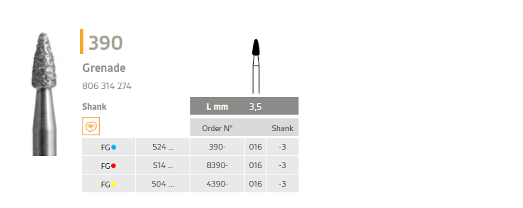 390 diamond bur grenade 390
