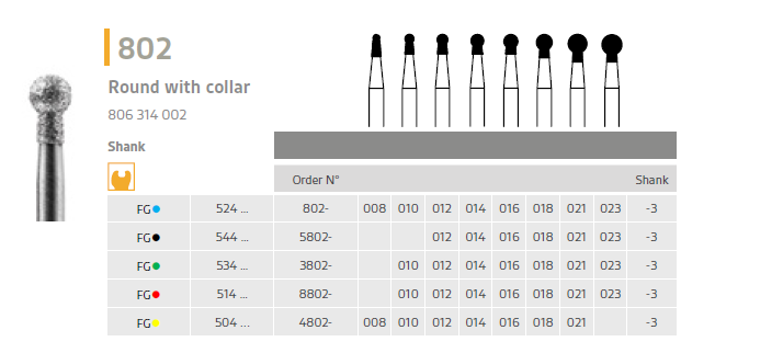 802 diamond bur round with collar 806 314 002