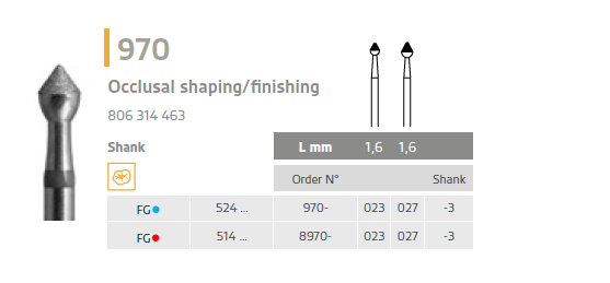 970 diamond bur occlusal shaping/finishing 970