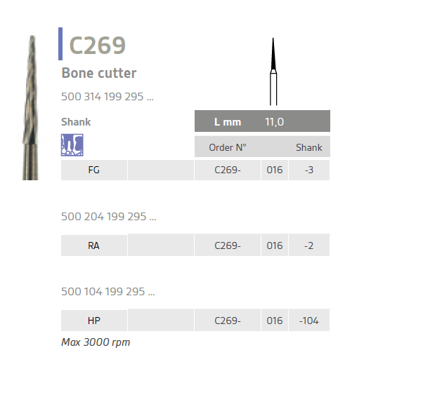 C269 Carbide bur bone cutter oral surgery C269